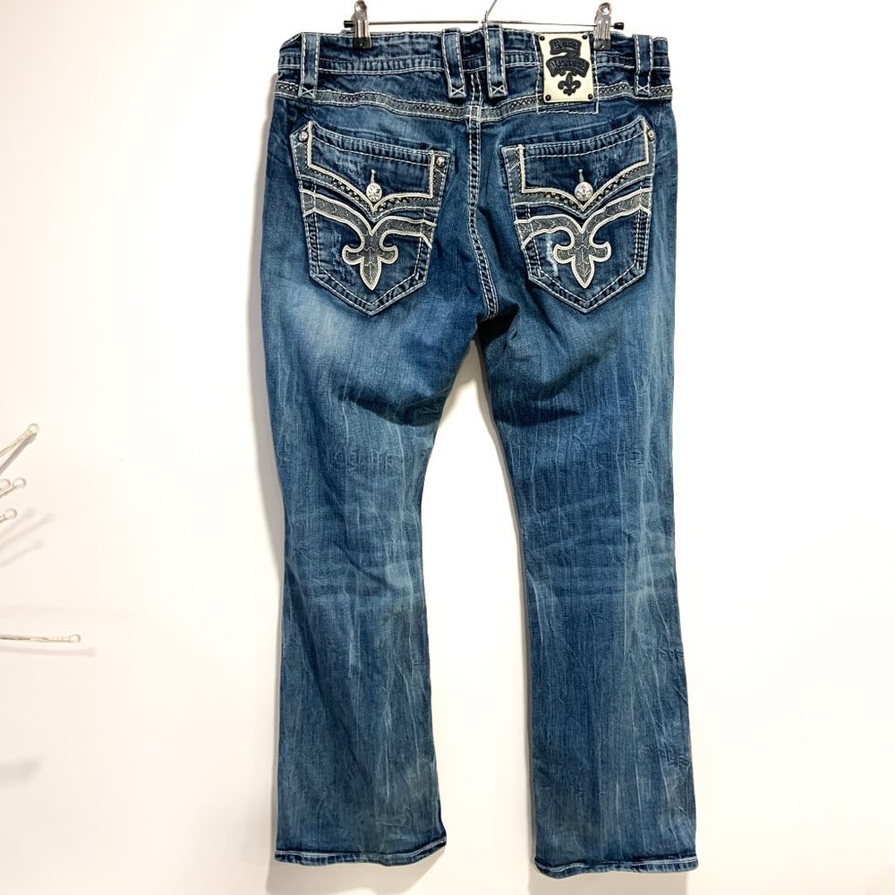 Rock Revival Mens Size 40 Jeans "Castor Boot" Leather Inserts Faux Boot